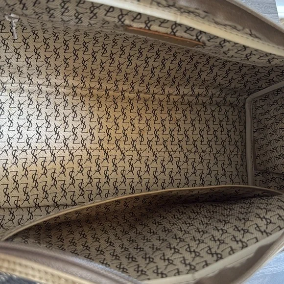 Vintage YSL Giraffe Print Boston Bag Brown MochaCanvas Leather Trim Luxury